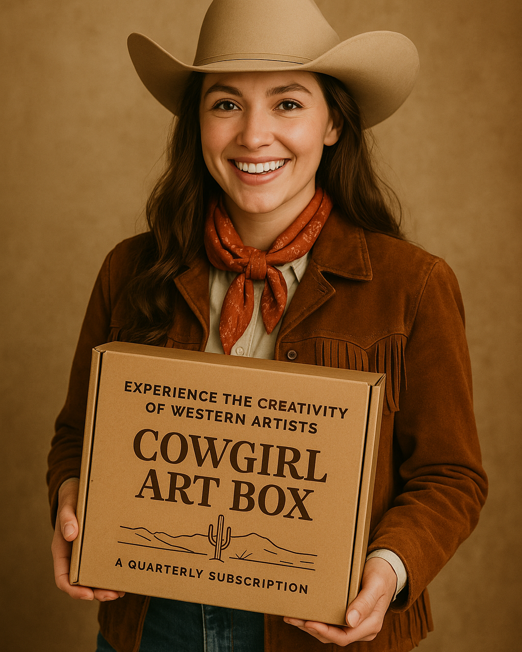 cowgirl art box being held by cowgirl artist